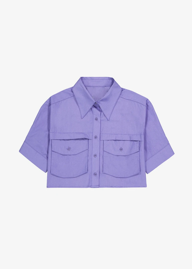 Beside You Ada Cropped Pocket Shirt - Purple