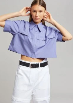 Beside You Ada Cropped Pocket Shirt - Purple