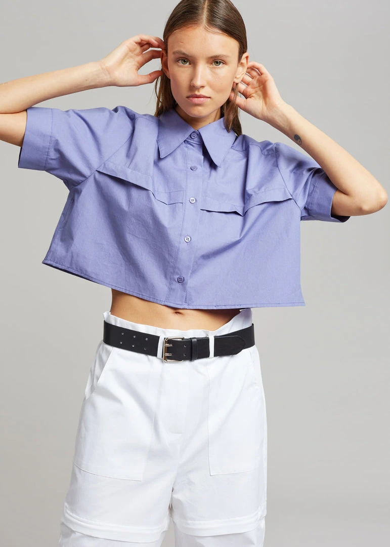 Beside You Ada Cropped Pocket Shirt - Purple