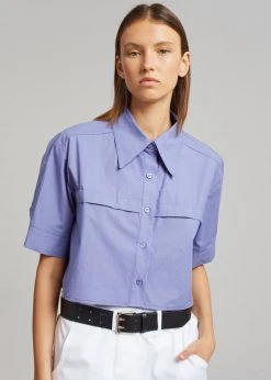 Beside You Ada Cropped Pocket Shirt - Purple