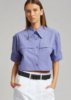 Beside You Ada Cropped Pocket Shirt - Purple
