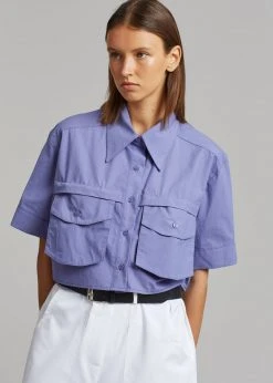 Beside You Ada Cropped Pocket Shirt - Purple