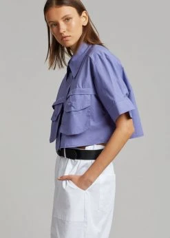 Beside You Ada Cropped Pocket Shirt - Purple