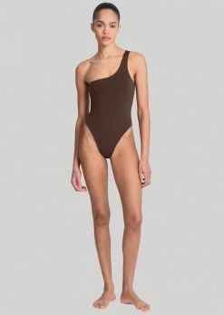Aexae One Shoulder One Piece - Brown CLOTHING