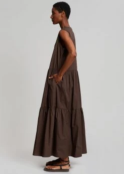 The Frankie Shop Aka Flouncy Long Dress - Chocolate CLOTHING