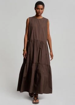 The Frankie Shop Aka Flouncy Long Dress - Chocolate CLOTHING