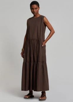 The Frankie Shop Aka Flouncy Long Dress - Chocolate CLOTHING