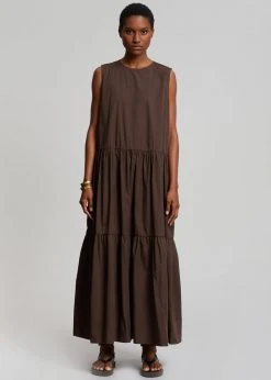 The Frankie Shop Aka Flouncy Long Dress - Chocolate CLOTHING