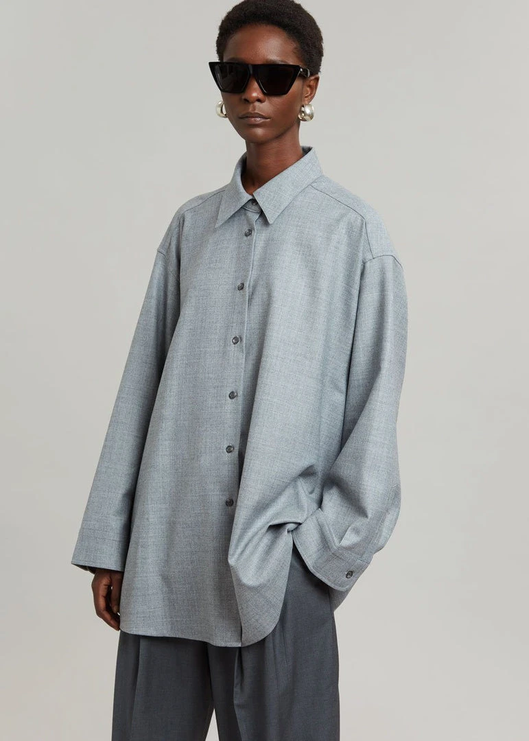 The Frankie Shop CLOTHING Alanis Button Down Shirt - Storm Grey