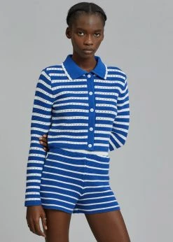 The Plan Aqua Knit Cardigan - Navy Stripe