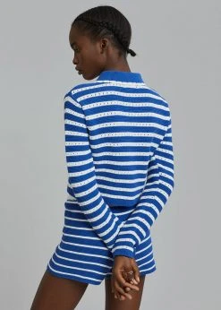 The Plan Aqua Knit Cardigan - Navy Stripe