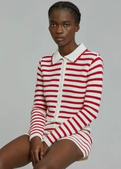 The Plan Aqua Knit Cardigan - Red Stripe CLOTHING