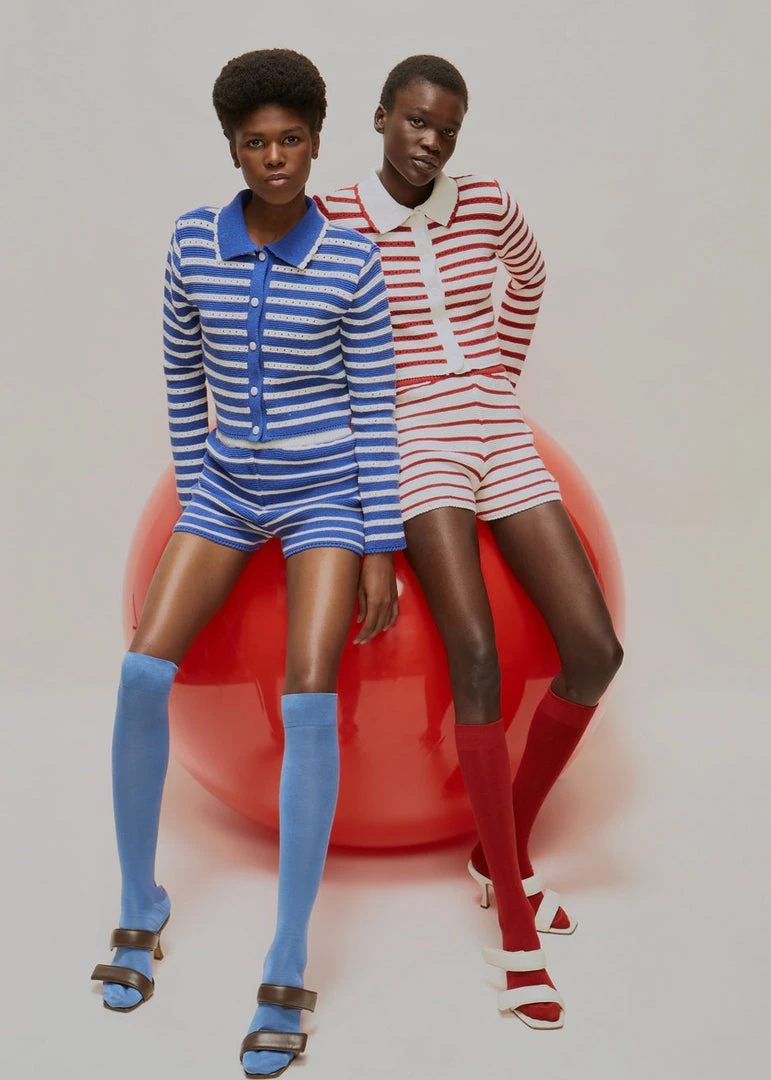 The Plan Aqua Knit Cardigan - Red Stripe CLOTHING