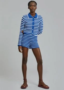 The Plan CLOTHING Aqua Knit Short - Navy Stripe