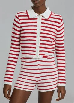 The Plan CLOTHING Aqua Knit Short - Red Stripe