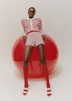 The Plan CLOTHING Aqua Knit Short - Red Stripe