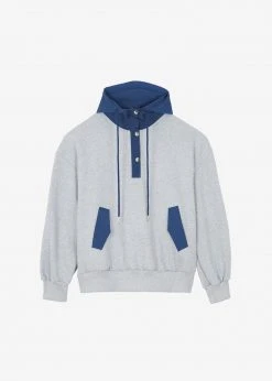 The Frankie Shop Men Arch Hoodie - Heather Grey/Navy