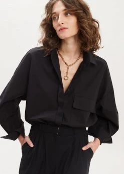 Eyeful Ingrid Balloon Sleeve Shirt - Black CLOTHING