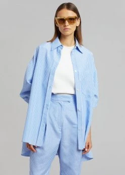 The Frankie Shop Bea Stripe Suit Pants - White/Light Blue