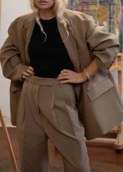 The Frankie Shop Bea Suit Pants - Latte CLOTHING