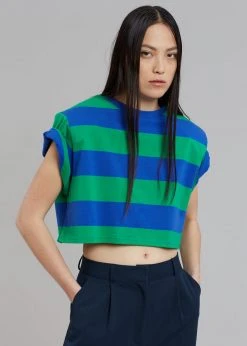 Layla Caco Padded Cropped Tee - Navy/Green CLOTHING
