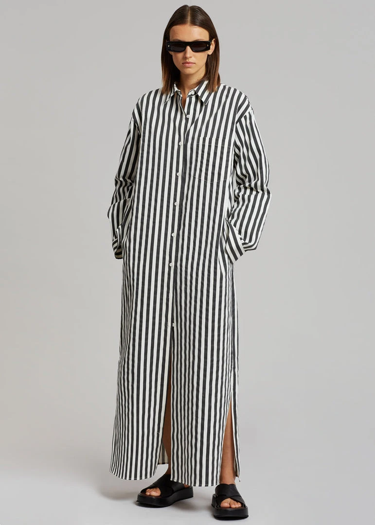 The Frankie Shop CLOTHING Cala Shirt Dress - Black Stripe