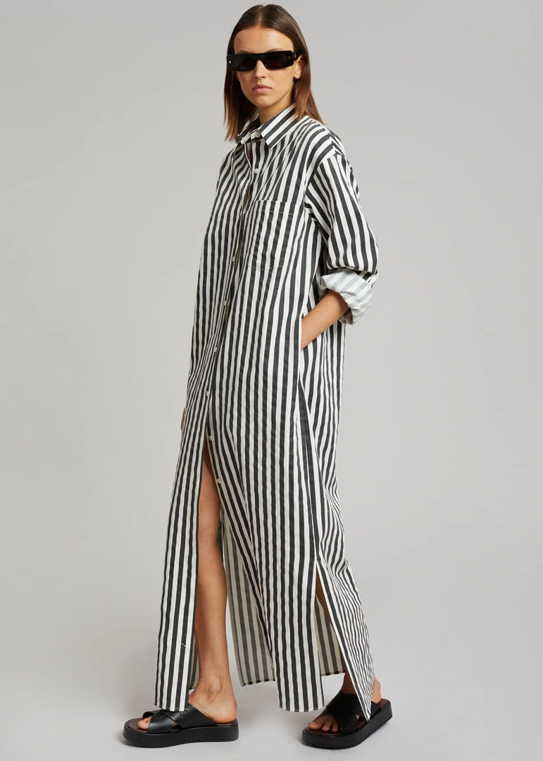 The Frankie Shop CLOTHING Cala Shirt Dress - Black Stripe