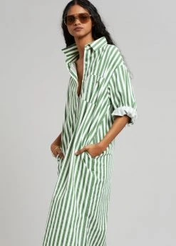 The Frankie Shop CLOTHING Cala Shirt Dress - Green Stripe