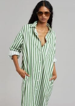 The Frankie Shop CLOTHING Cala Shirt Dress - Green Stripe