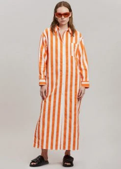 The Frankie Shop CLOTHING Cala Shirt Dress - Orange Stripe