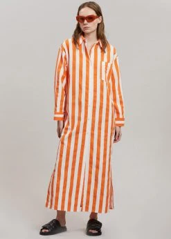 The Frankie Shop CLOTHING Cala Shirt Dress - Orange Stripe