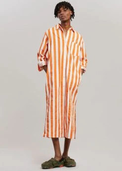 The Frankie Shop CLOTHING Cala Shirt Dress - Orange Stripe
