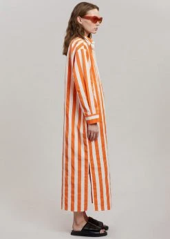 The Frankie Shop CLOTHING Cala Shirt Dress - Orange Stripe