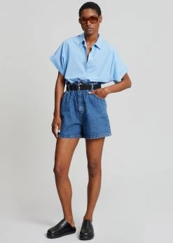 Le Vase Cece Cuffed Sleeve Shirt - Blue CLOTHING