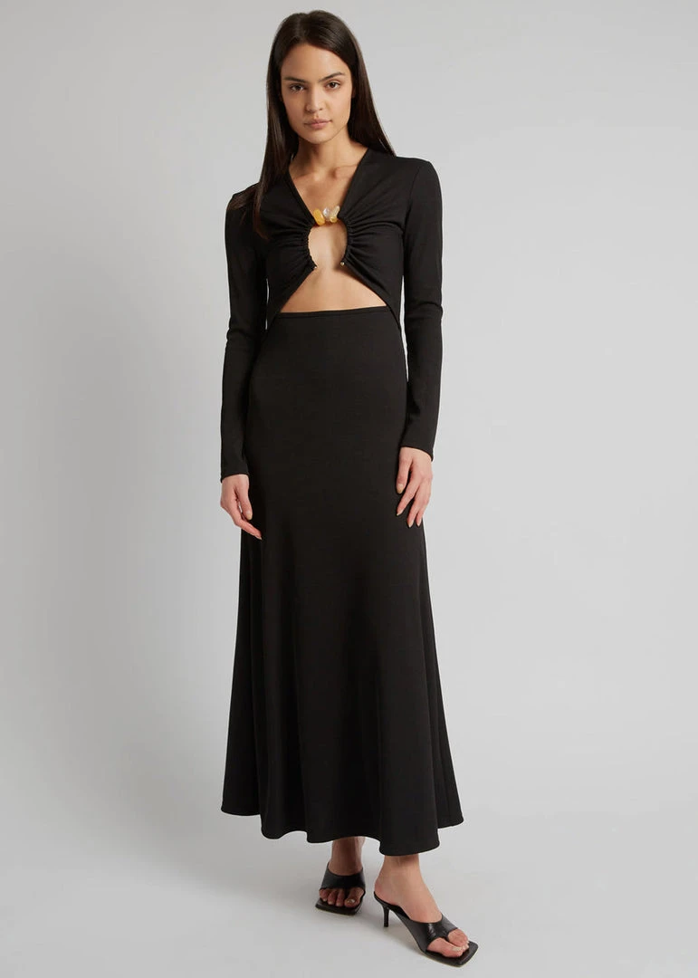 Christopher Esber Split Quartz Ruched Long Sleeve Dress - Black/Yellow Stones CLOTHING