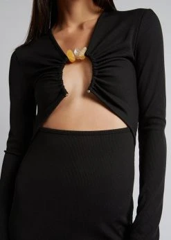 Christopher Esber Split Quartz Ruched Long Sleeve Dress - Black/Yellow Stones CLOTHING