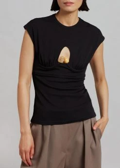 Christopher Esber Underbust Quartz Ribbed Tank - Black/Yellow Stones