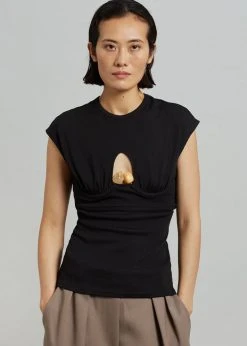 Christopher Esber Underbust Quartz Ribbed Tank - Black/Yellow Stones