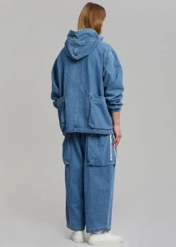 Farmers Market Men Cliff Denim Hoodie - Worn Wash