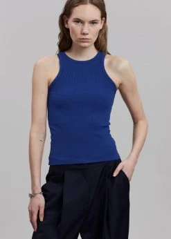 Cream Villa Corsy Ribbed Tank - Navy CLOTHING