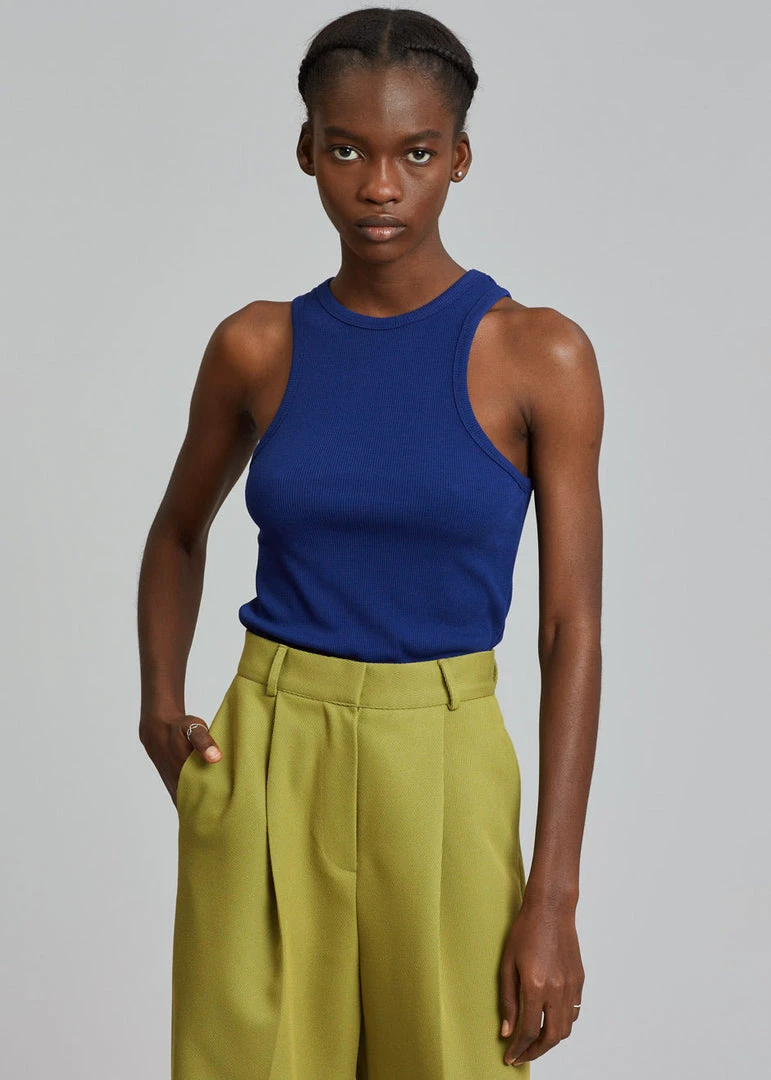 Cream Villa Corsy Ribbed Tank - Navy CLOTHING