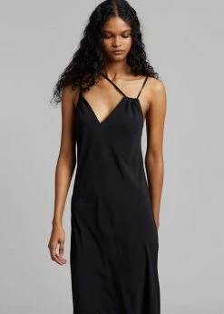 CLOTHING Covert Twist Strap Slip Dress - Black
