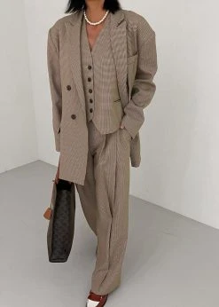 The Frankie Shop CLOTHING Desio Houndstooth Pants - Chocolate