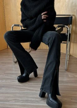 Paper Moon Destry Front Slit Jeans - Black CLOTHING