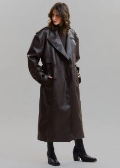 Paper Moon CLOTHING Diana Faux Leather Trench Coat - Java
