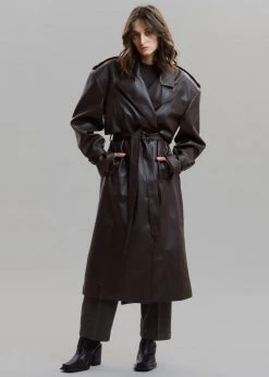 Paper Moon CLOTHING Diana Faux Leather Trench Coat - Java