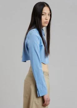 The Frankie Shop CLOTHING Eiko Cropped Shirt - Blue
