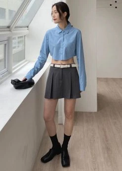 The Frankie Shop CLOTHING Eiko Cropped Shirt - Blue
