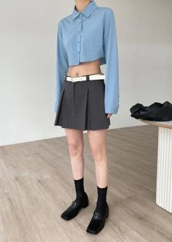 The Frankie Shop CLOTHING Eiko Cropped Shirt - Blue