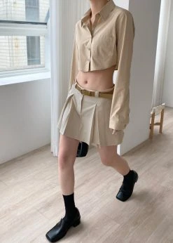 The Frankie Shop Eiko Cropped Shirt - Sand CLOTHING